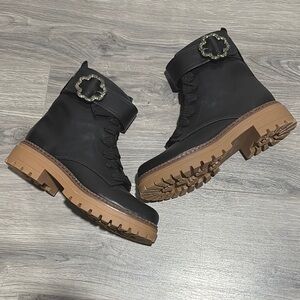 Sam & Libby Black Combat Boots with Buckle
